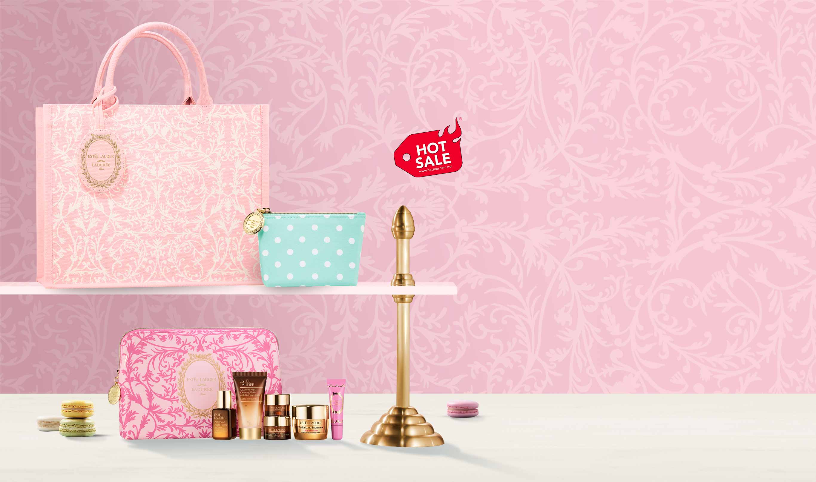 20% OFF* en compras de $2,500. Pouch en todas las compras. Cosmetiquera + 6 Minis en compras de $2,800. Tote Bag x Ladurée en compras de $3,500.