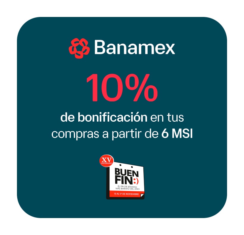 Obtén 10% de bonificación en compras a partir de 6 meses sin intereses con Tarjetas de Crédito Banamex.